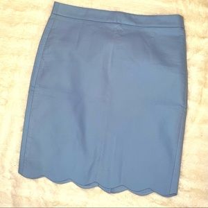 Jcrew sky blue pencil skirt. Size 6. Scallop bottom